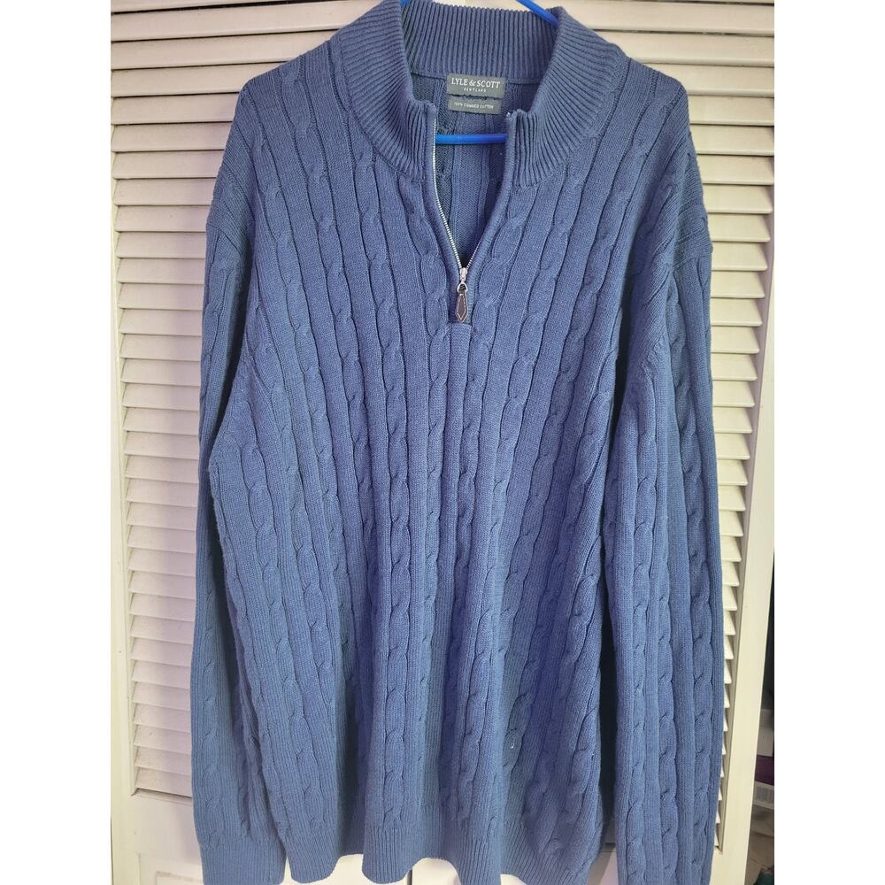 LYLE AND SCOTT QUARTER ZIP CABLE Knit Sweater JUMPER Combed Cotton Size Size XXL